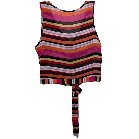 A’GACI TANK/SLEEVELESS BLOUSE, WOMENS, M, PINK ORANGE YELLOW WHITE STRIPES, TIE - Picture 6 of 10